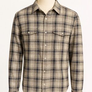 PAIGE Men's Plaid Button Down Shirt - Tan and Black